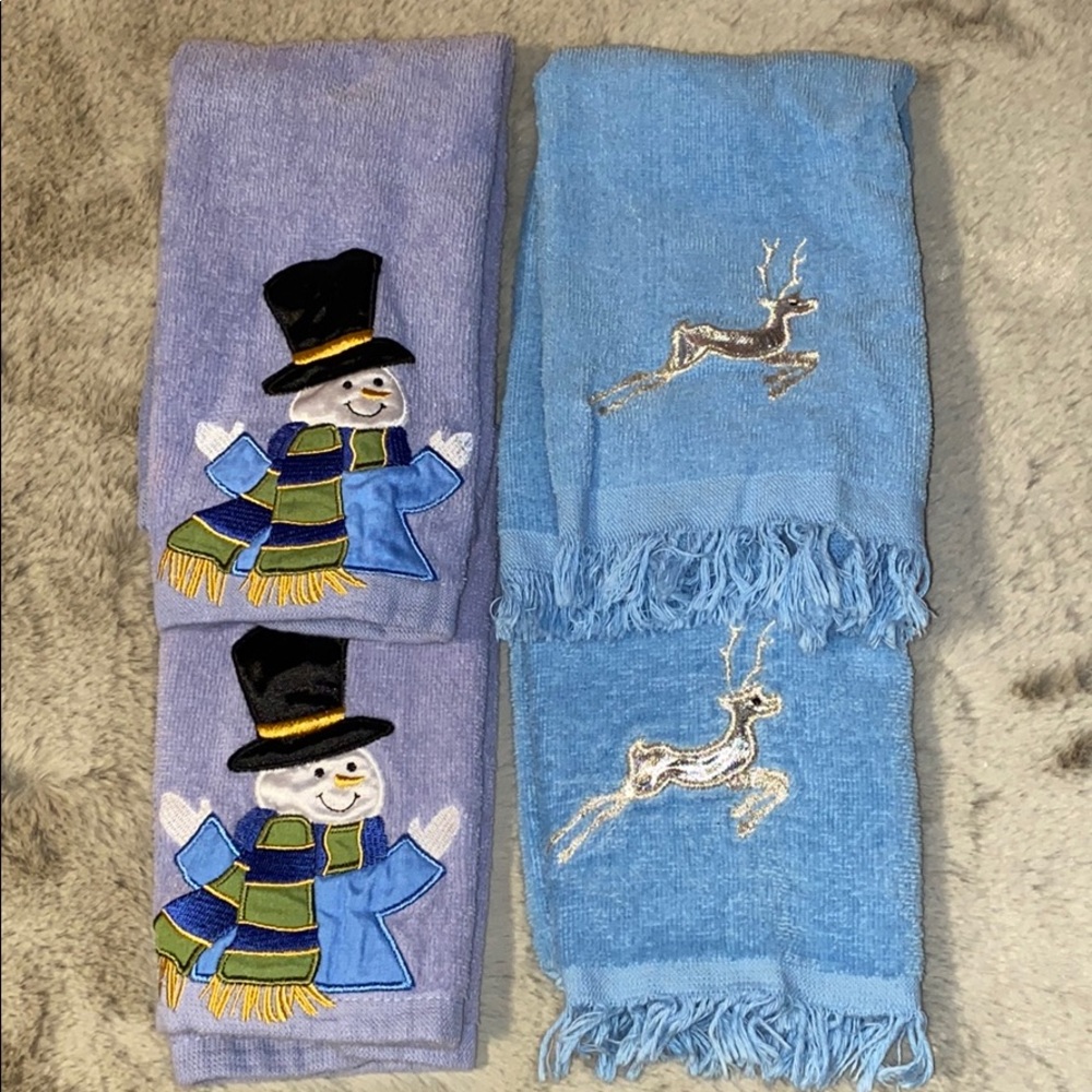 2 Pack Holiday Deer and Snowman Hand Towels
